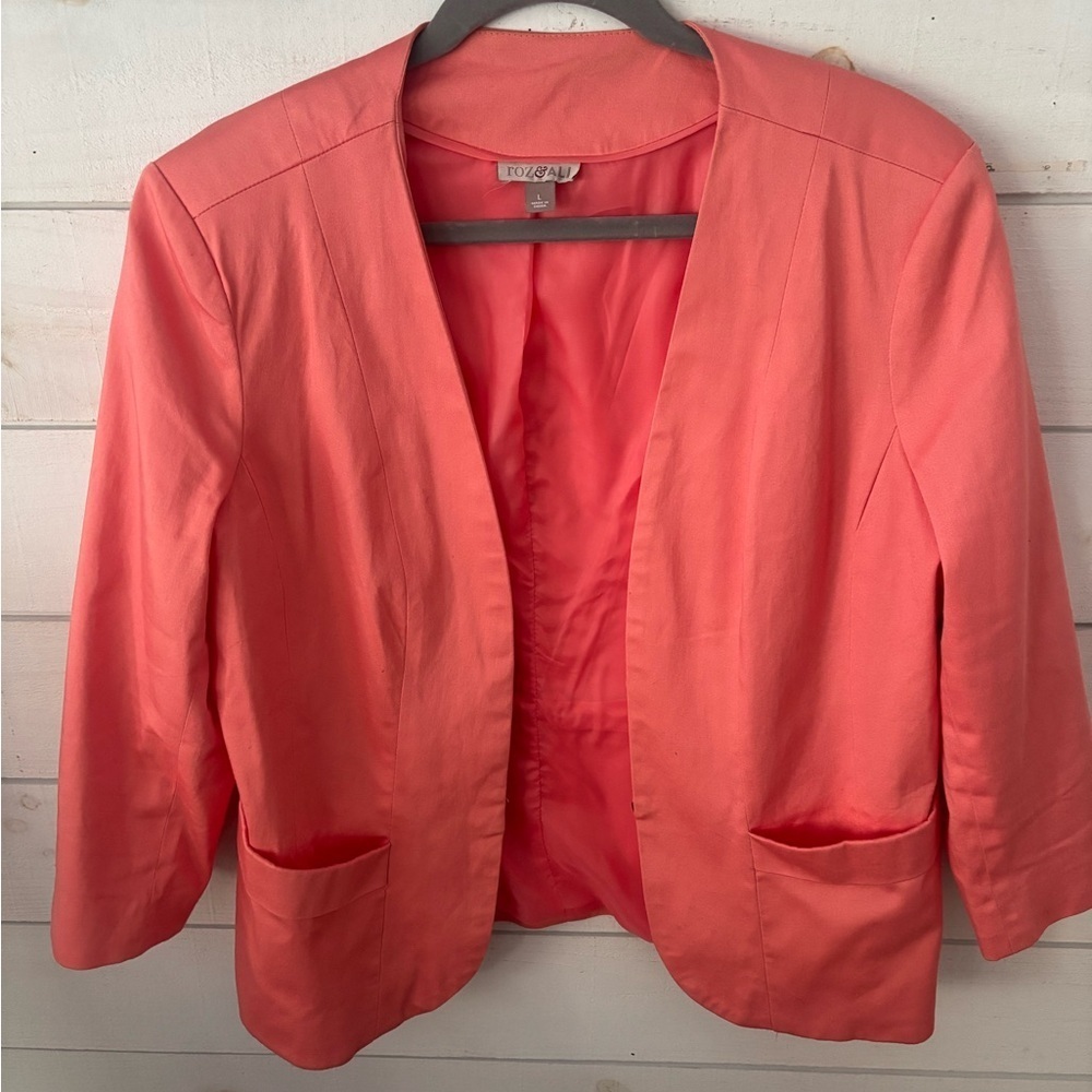 Roz & Ali Blazer Jacket Women Large in Coral with Pockets